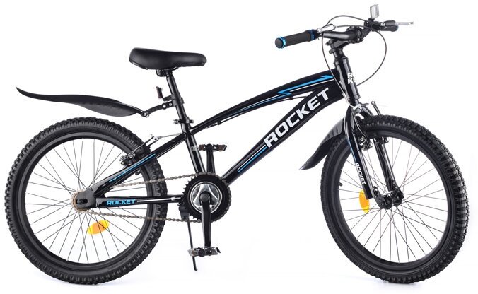 Велосипед детский 2-х колесный 20" для детей ростом 120-140 см ROCKET цвет черный/синий модель 2023 года