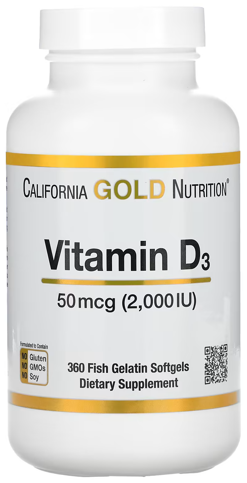 California Gold Nutrition Vitamin D-3 (Витамин Д-3) 50 мкг (2000 IU) 360 капсул (California Gold Nutrition)