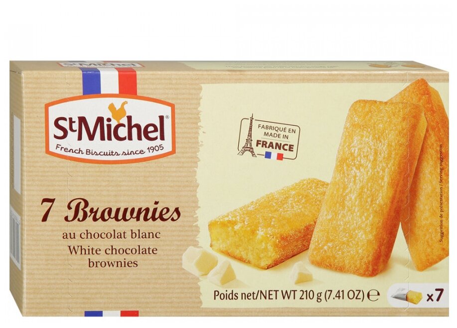 Пирожное St Michel Brownies White Chocolate с белым шоколадом Брауни, 210г - фотография № 1