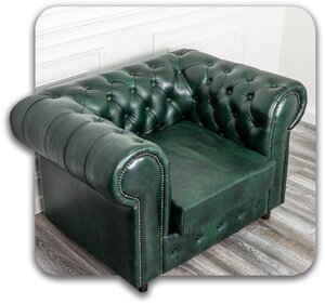 Кожаное кресло Chester green из натуральной кожи. Зеленый. Маленький диван. Мебель для дома и офиса