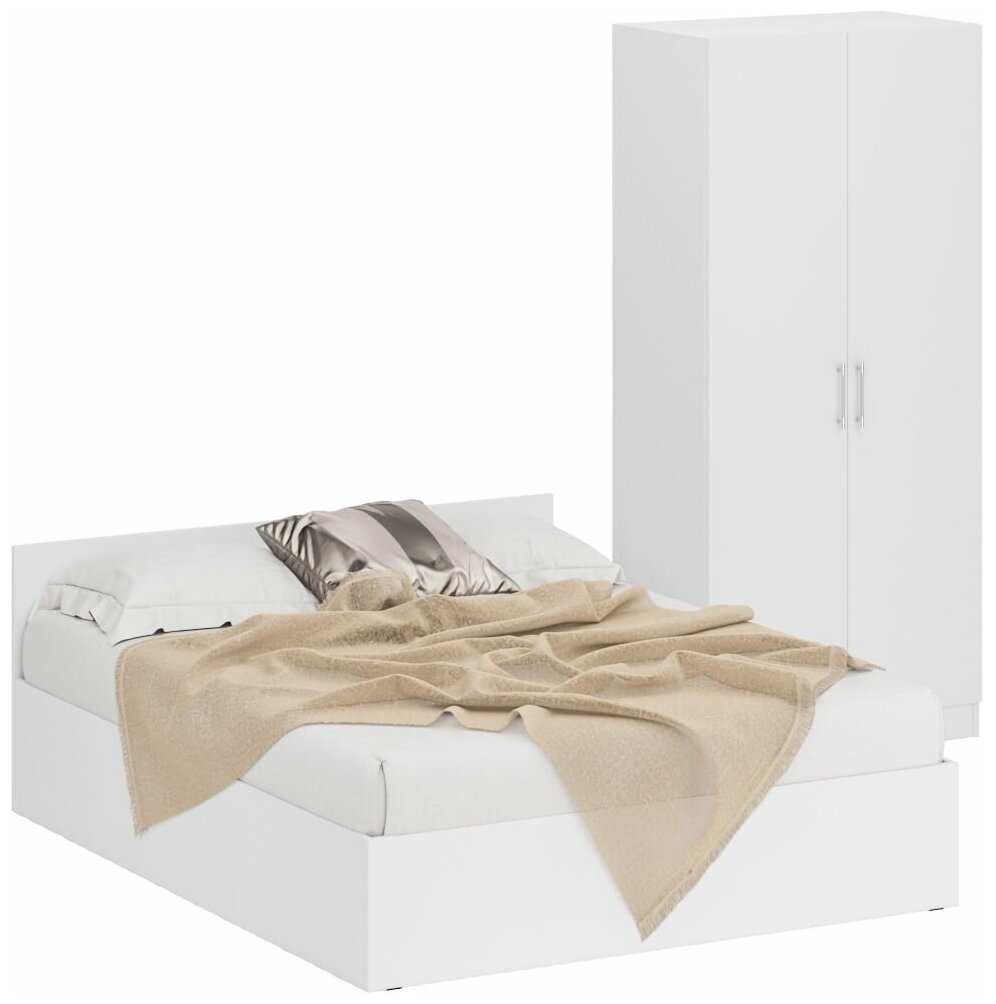 Кровать СВК 1600 + Шкаф 2-х створчатый Стандарт Белый
