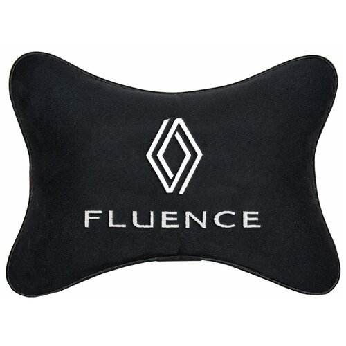 Автомобильная подушка на подголовник алькантара Black с логотипом автомобиля RENAULT FLUENCE