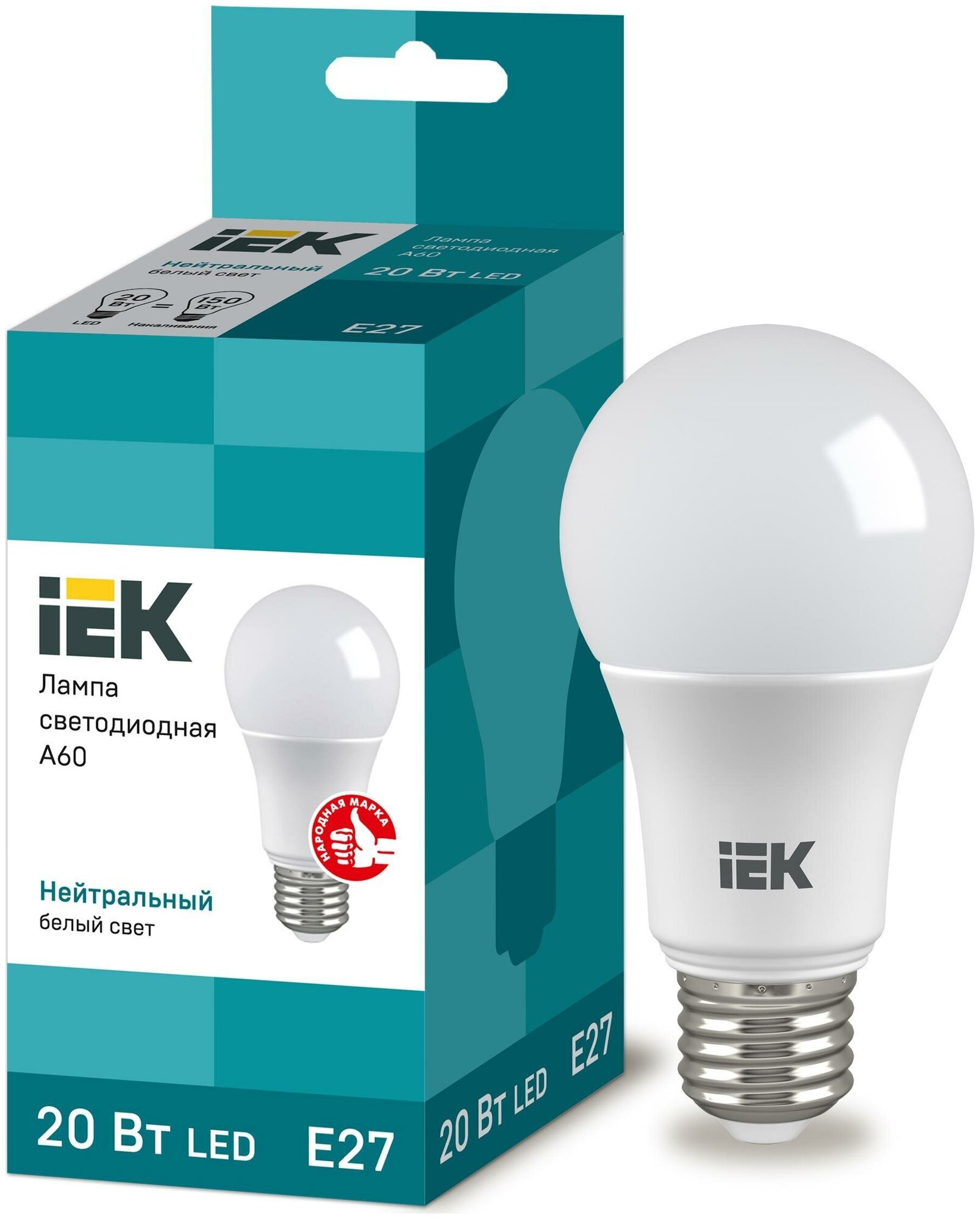 Светодиодная лампа IEK ECO 20W 4000K 1800Лм E27 груша