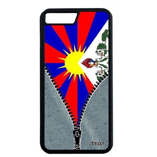 фото Качественный чехол для смартфона // apple iphone 8 plus // "флаг тибета на молнии" государственный страна, utaupia, серый