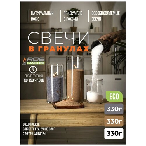 Насыпные свечи ROScandles микс бежевый-какао-каштан, ароматические (3х330г + фитиль 2 м)