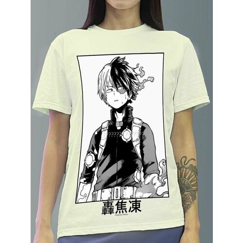 фото Футболка женская белая молочный оттенок из хлопка с dtf принтом аниме моя геройская академия my hero academia шото манга - 40112 будь на стиле