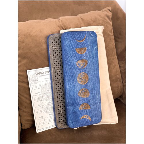 фото Доска садху / доска с гвоздями / доска для йоги / доска для начинающих / доска с гравировкой / луна / синий / шаг 8 мм sadhu_doski