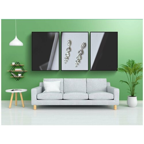 фото Набор модулных постеров для интерьера "серебро, серьги, украшения" 60x90 см. в тубусе, без рамки lotsprints