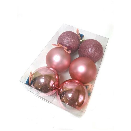 фото Набор елочных украшений "шары с бантом" (розовый, 8 см) 6 шт lr8006 оск