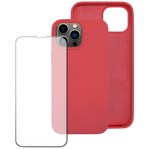 фото Комплект: чехол silicone case (с лого) + защитное стекло для apple iphone 13 pro max / айфон 13 про макс / накладка / бампер pduspb