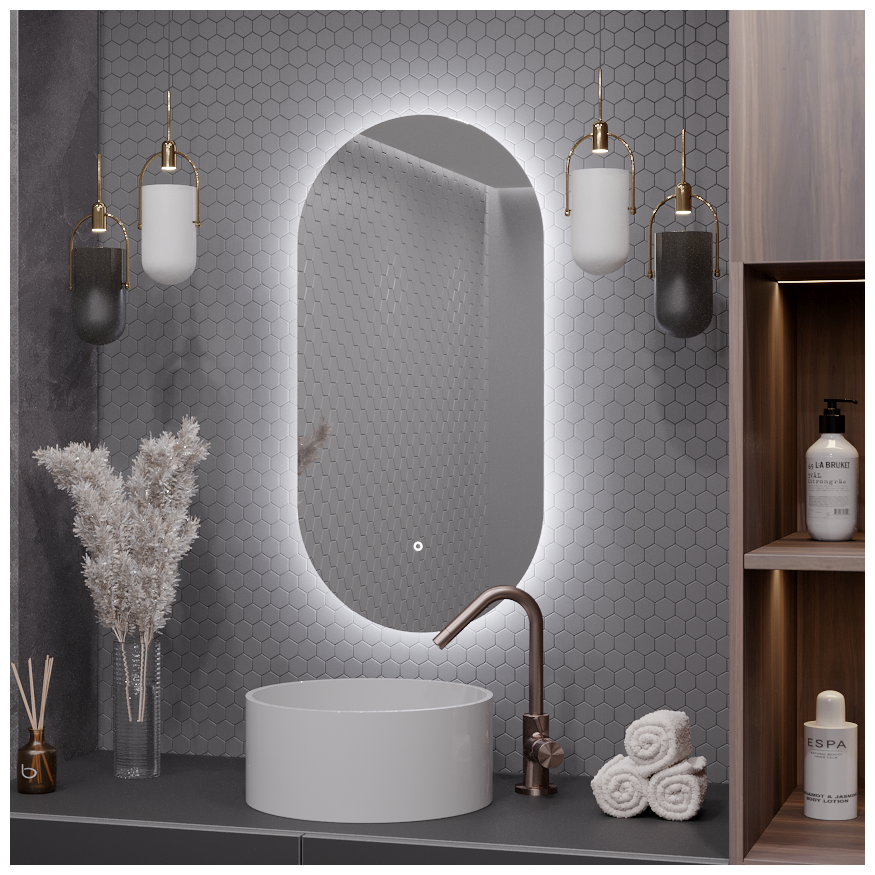 Зеркало Олимпия 100*50 "парящее" для ванной с холодной LED-подсветкой - фотография № 1