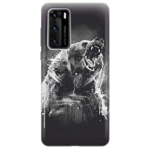 фото Ультратонкий силиконовый чехол-накладка для huawei p40 с принтом "разъяренный медведь" gosso