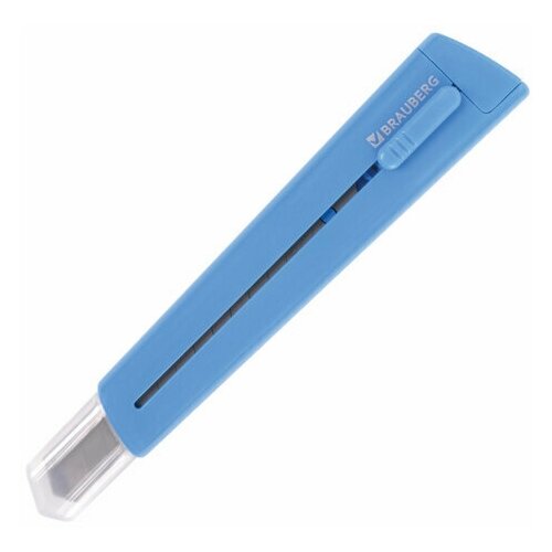 фото Нож канцелярский 9 мм brauberg "delta", автофиксатор, цвет корпуса голубой, блистер, 237086