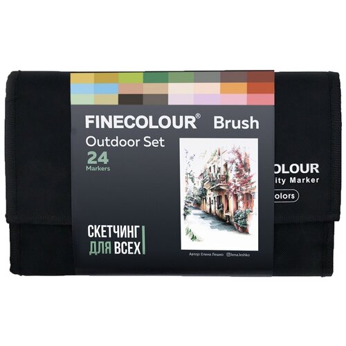 FINECOLOUR набор маркеров Brush Outdoor set, EF102-TI24, черный, 24 шт. finecolour маркер brush ef102 tg257 серый тонер 8