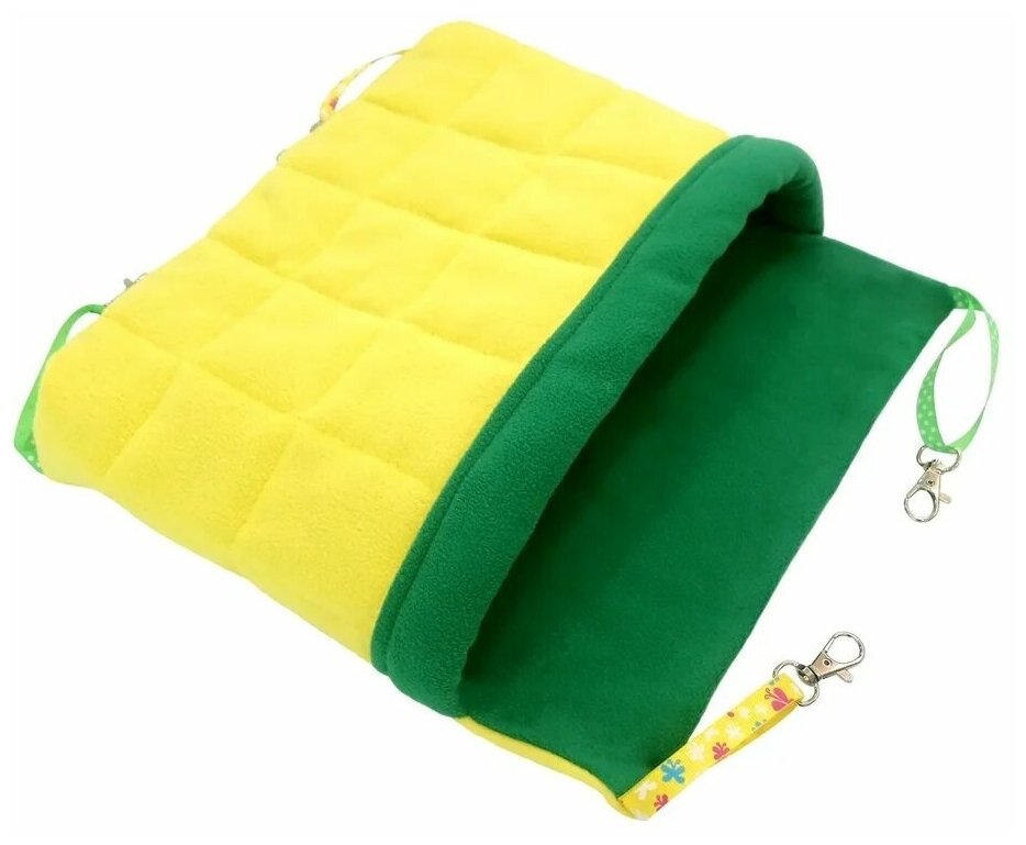 Гамак для хорьков и мелких грызунов с карманом Доброзверики Одеяло, размер М, желтый-зеленый