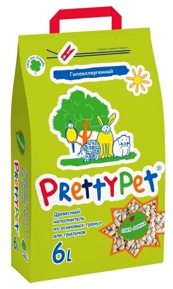 Наполнитель для грызунов и птиц Prettycat осиновый 6 л (2 кг)