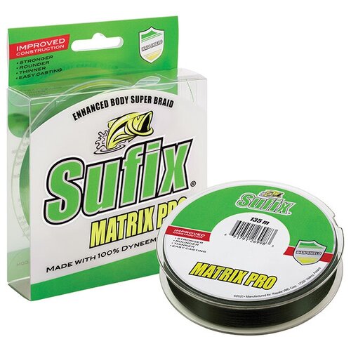 Плетеный шнур для рыбалки Sufix, Matrix Pro New, 135м, зеленый, 0.35мм