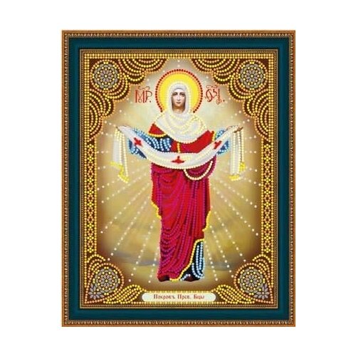 Алмазная мозаика на подрамнике размер 27х33 круглые стразы LP 111 Икона Покров Пресвятой Богородицы