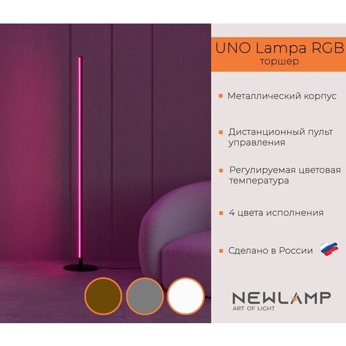 Торшер напольный светодиодный Uno Lampa RGB. Серебро. LED. RGB. С пультом ДУ. NEWLAMP.