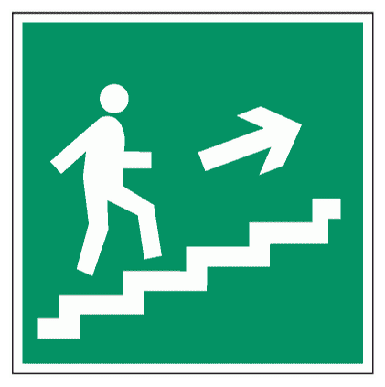 Предупреждающие знаки. Наклейка Е 15 Направление к эвакуационному выходу по лестнице вверх (2). Размер 150х150 мм. 1 шт.