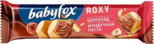 Вафельный батончик BabyFox ROXY в молочном шоколаде с шоколадно-ореховой начинкой на основе фундучной пасты с добавлением какао-24*18 гр. - фотография № 4