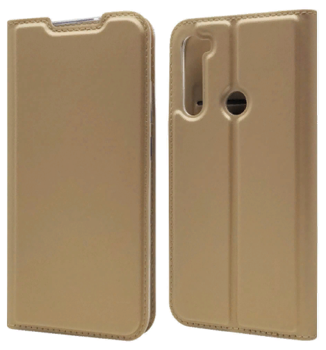 Чехол-книжка MyPads для Xiaomi Redmi Note 8T из качественной водоотталкивающей импортной кожи на жесткой металлической основе золотой