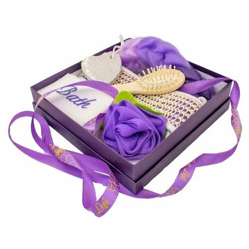 Банный подарочный набор, в коробке, сине-фиолетовый, 25х25х6 см