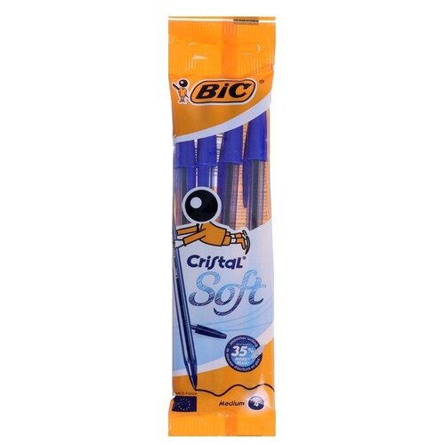 BIC Набор шариковых ручек Cristal Soft 1,2мм, синий , 4 шт.