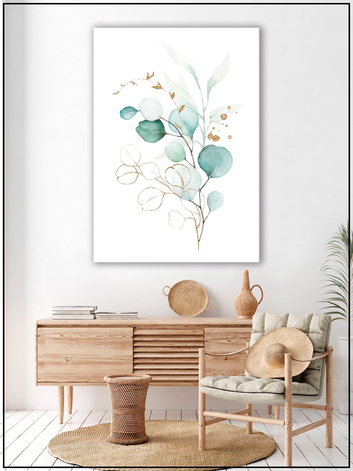 Картина для интерьера на натуральном хлопковом холсте "Акварельные цветочные ветви", 55*77см, холст на подрамнике, картина в подарок