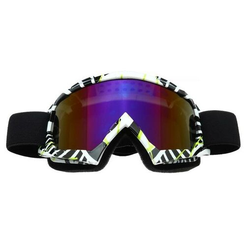 TORSO Очки-маска для езды на мототехнике, стекло сине-фиолетовый хамелеон, бело-черные, ОМ-19