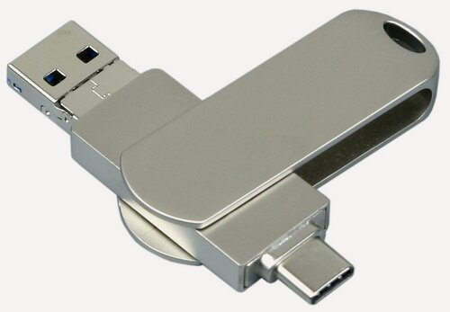 Изображение товара Металлическая флешка для айфона 3 в 1 (128 Гб / GB USB 3.0/USB Type-C/Lightning Серебро/Silver i-flash_TYPEC_3_in_1 Необычный подарок 23 февраля)