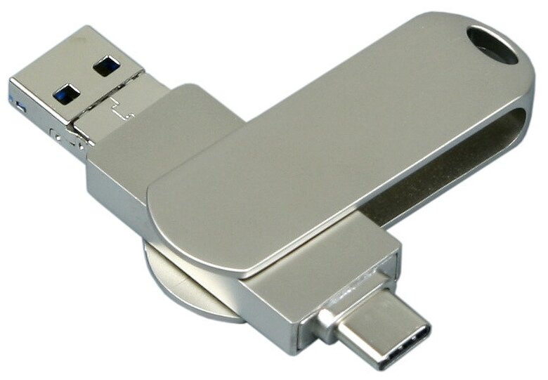 Металлическая флешка для айфона 3 в 1 (64 Гб / GB USB 3.0/USB Type-C/Lightning Серебро/Silver i-flash_TYPEC_3_in_1 Оригинальный подарок 23 февраля)