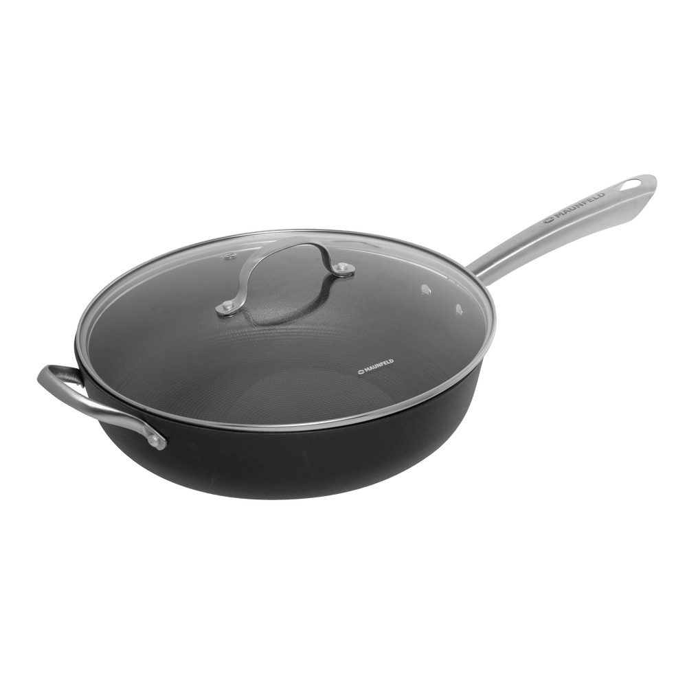 Глубокая сковорода MAUNFELD HOWARD MDP30LCL15 из облегченного чугуна со стеклянной крышкой, 30 см