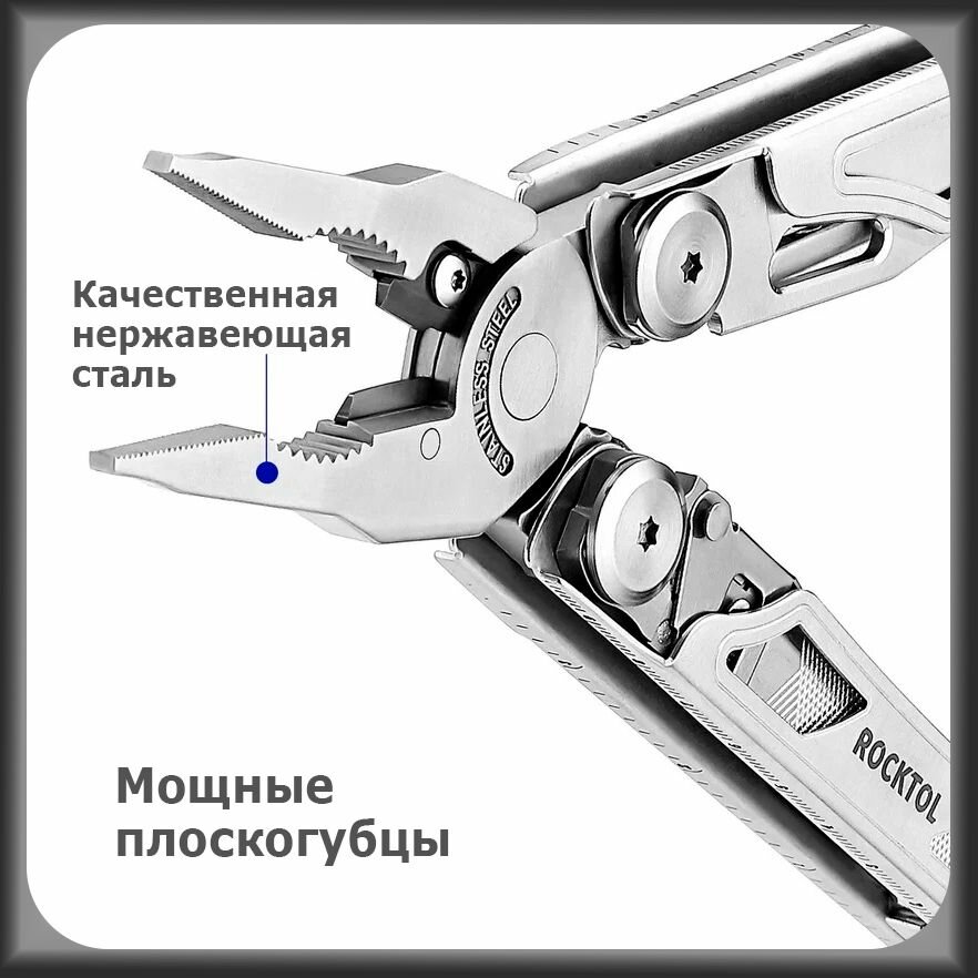 Мультитул Rocktol 29 в 1 со сменными резцами и пилой, нержавеющая сталь, нейлоновый чехол, SK05 — фото 1