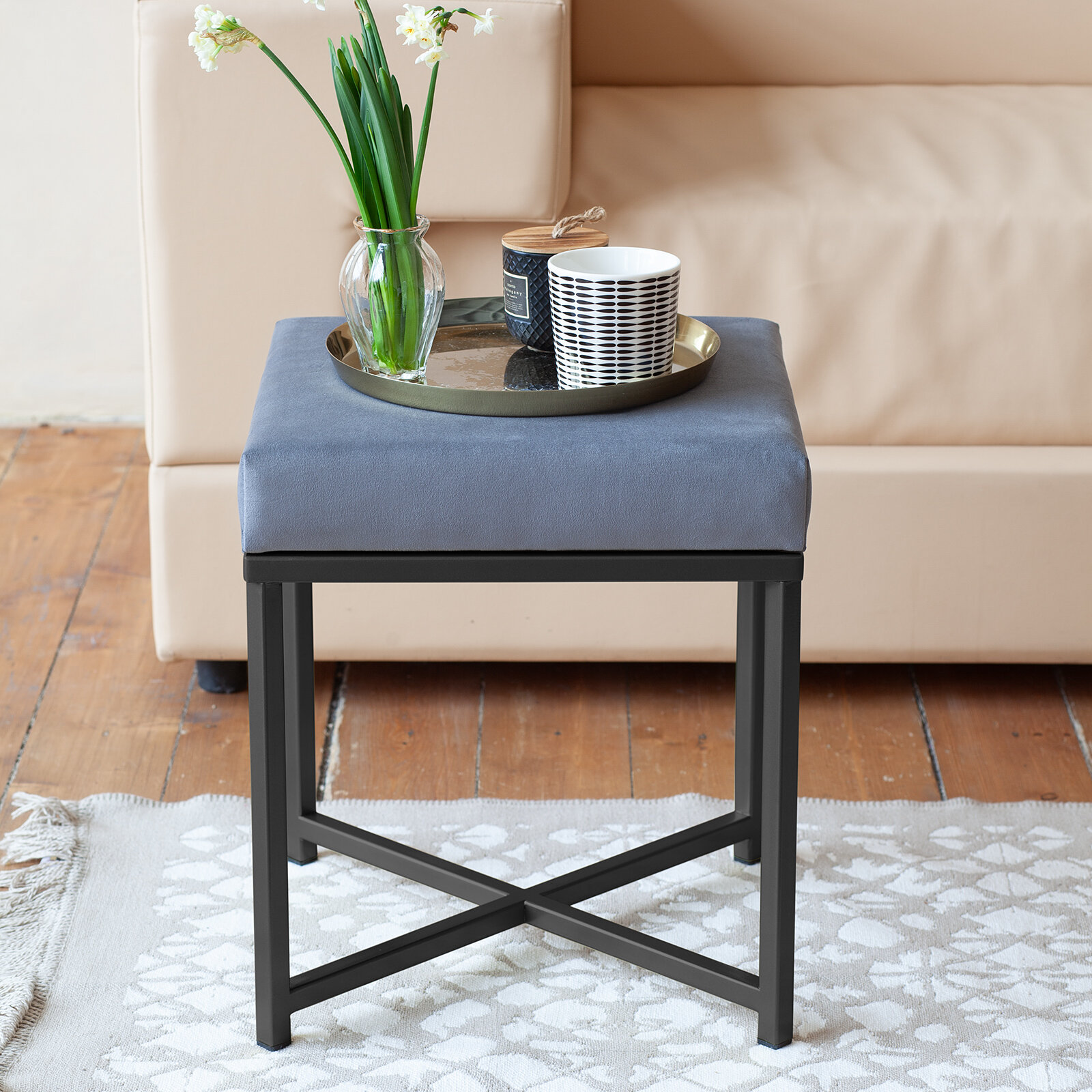 Пуф CRUZ, черный, Light Blue, 400x400x470 — фото 1