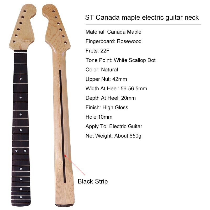 Гриф для электрогитары Stratocaster, кленовый, 22 лада, Bestwood ST M15 High Gloss