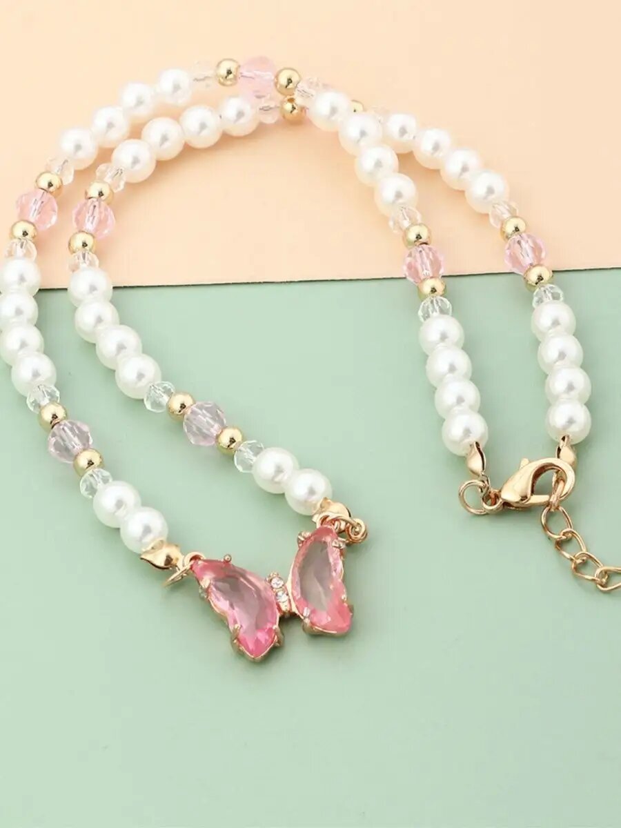 Чокер, длина 50 см, бело-розовый — фото 1