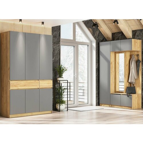 Прихожая со шкафом, Дуб крафт/графит серый