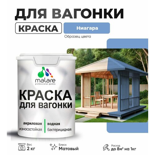 фото Краска malare для вагонки и любых деревянных поверхностей, для фасадов и интерьера, быстросохнущая, без запаха, матовый, ниагара, 2 кг.