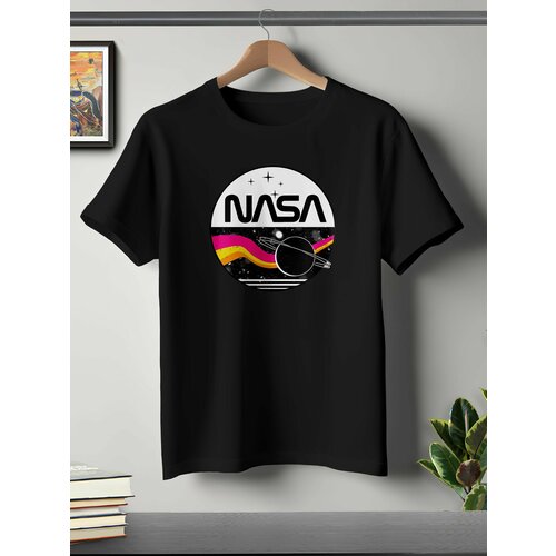 фото Футболка oneq унисекс 64-66 (5xl) размер с принтом nasa, черная, размер 5xl, черный
