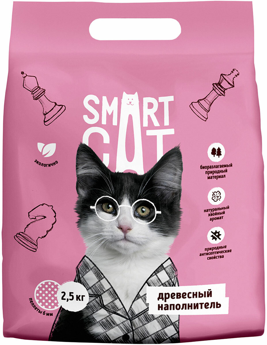 SMART CAT наполнитель древесный для туалета кошек пеллета 6 мм (2,5 кг)