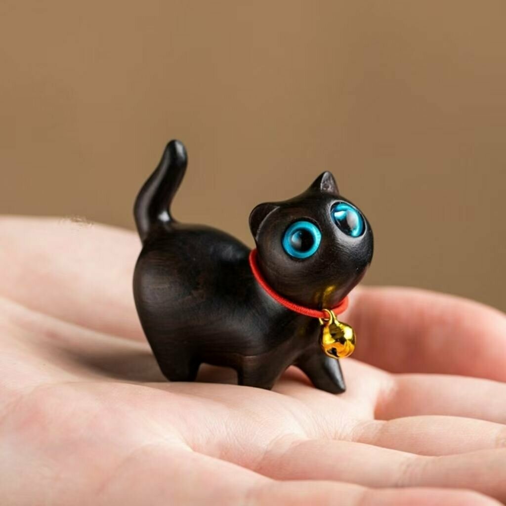 Фигурка кота из сандалового дерева ручной работы для украшения дома и офиса, элегантный декор в стильном дизайне