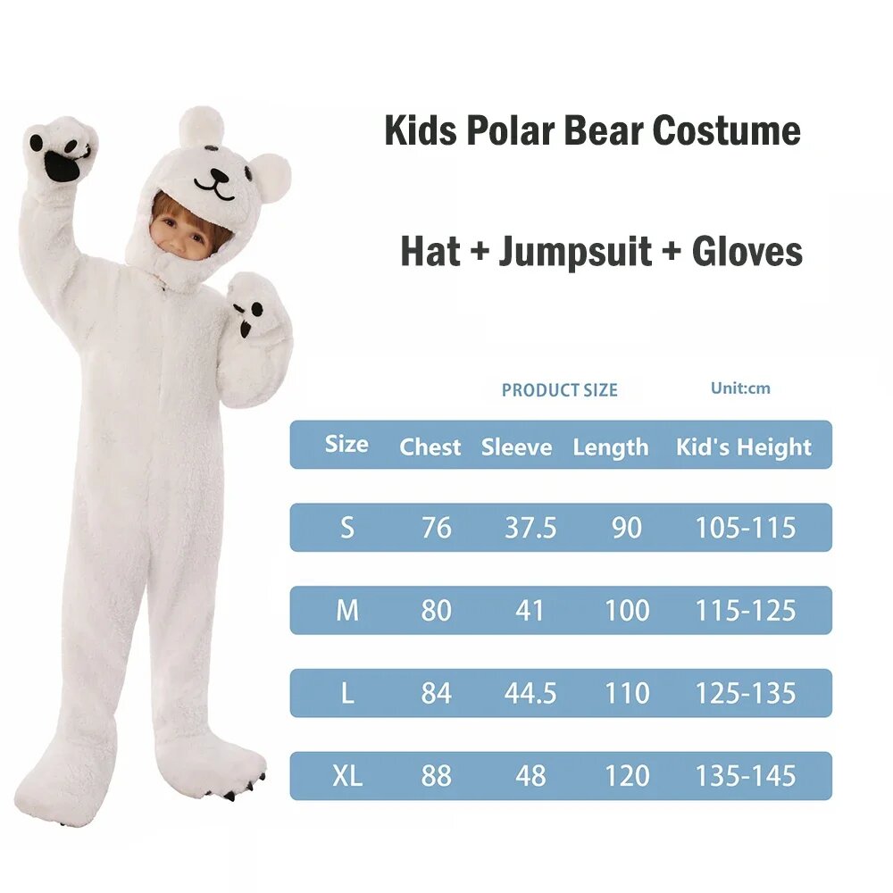 Костюм арктического белого медведя для детей, комбинезон с изображением медведя, костюм на Хэллоуин, костюм белого медведя для малышей, косплей, XL, Белый, Женский