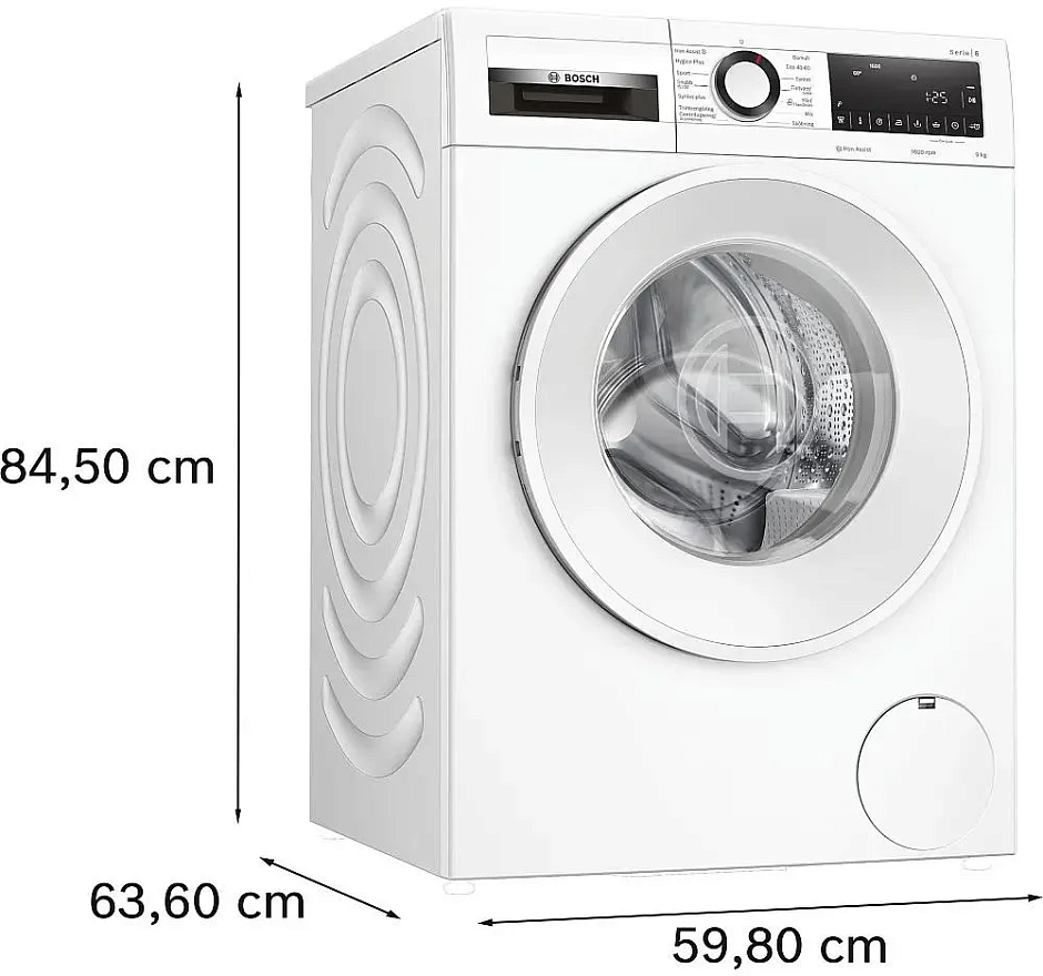 Стиральная машина Bosch Serie 6 WGG246ZLSN, пан. англ. загрузка 9 кг, с паром, контроль пенообразования, белая