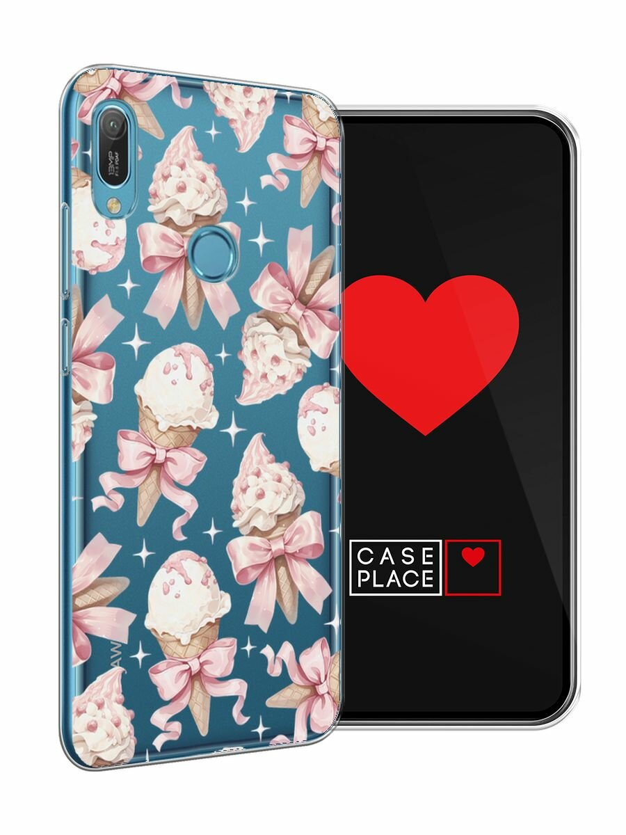 Чехол на Honor 8A/8A Pro/Huawei Y6s/Y6 2019 / Хонор 8А с принтом "Мороженое с бантиками", прозрачный — фото 1