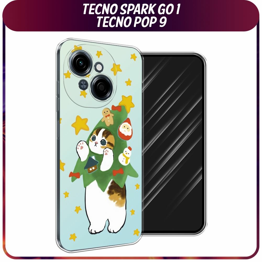 Чехол на Tecno Spark Go 1/Pop 9 / Текно Спарк Go 1/Поп 9 с принтом Котик-ёлочка