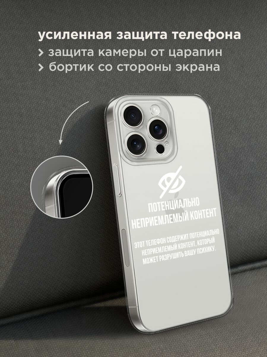 Чехол на Apple iPhone 15 Pro Max / Айфон 15 Про Макс с принтом "Неприемлемый контент", прозрачный — фото 1