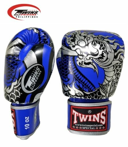 Боксерские перчатки Twins Special FBGV52 Dragon blue silver 12 унций