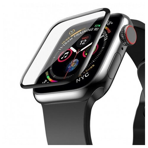 Защитное стекло Apple Watch 40mm HOCO черное противоударное стекло uv для apple watch s4 44 мм watch s5 44 мм watch s6 44 мм и др полное покрытие уф клей лампа прозрачный
