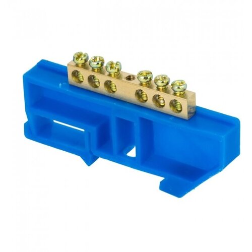 Шина 0 N (6х9мм) 6 отверстий латунь синий изолятор на DIN-рейку розничный стикер PROxima | код sn0-63-06-d-r | EKF (1 шт.)